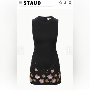 STAUD Black Mercer Sleeveless Dress with Floral Embroidery